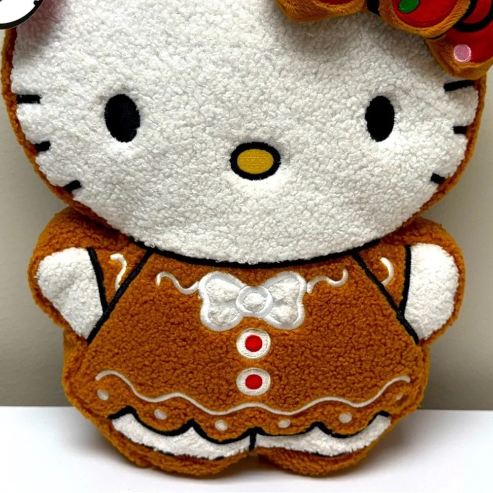 Hello Kitty Gingerbread Pillow, Holiday 2025 Festive Plush with Red Bow, New